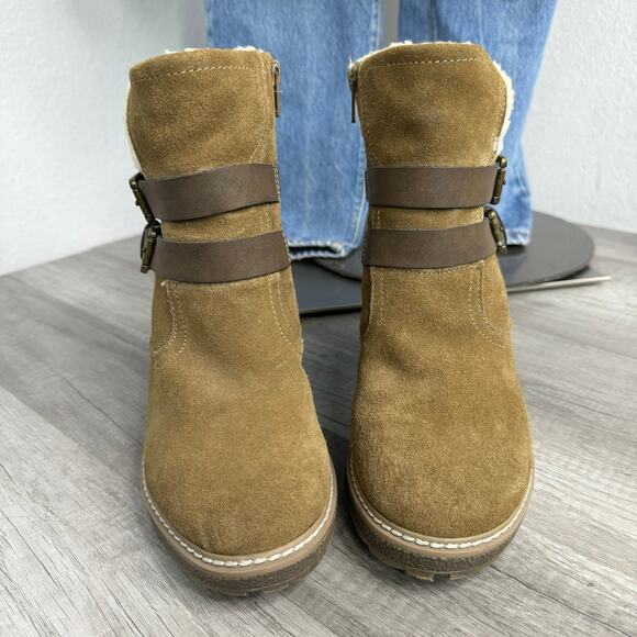 Suede Heeled Ankle Boots Buckle Tan White Mountain Size 9 - Picture 5 of 7